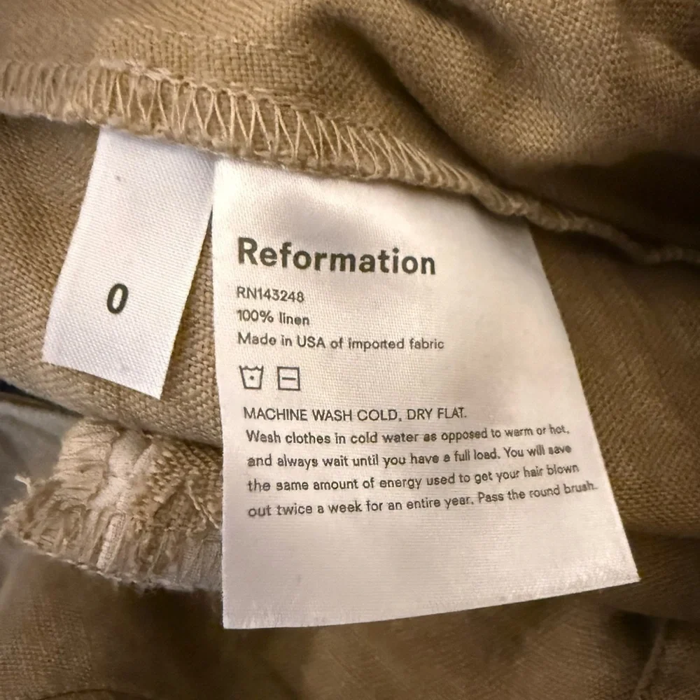 Reformation Fallon Pants Khaki High Rise Tapered Business Casual Boho Women’s 0